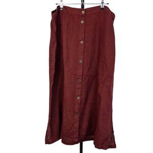 Gudrun Sjoden 100% Linen Button Front Skirt, Pockets, Lagenlook, Red, Size XL